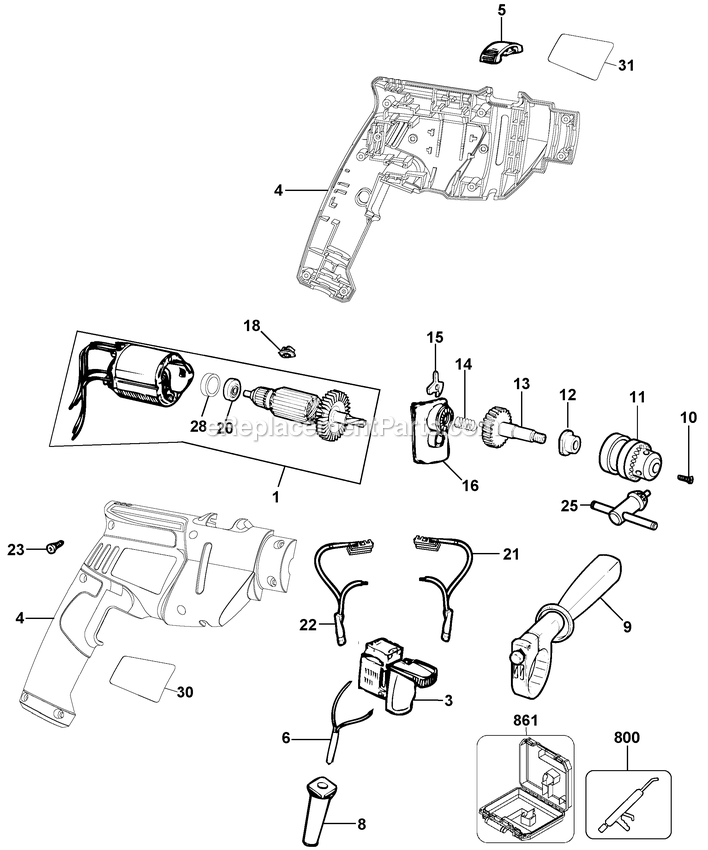 Black and Decker KR520-B2 (Type 1) 1/2 Hammer Drill Power Tool Page A Diagram